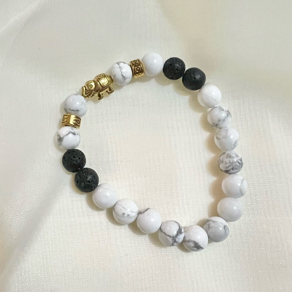 White Turquoise & Lava Stone Bracelet